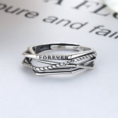 Fashion Sterling Silver Irregular Line Cross Ring