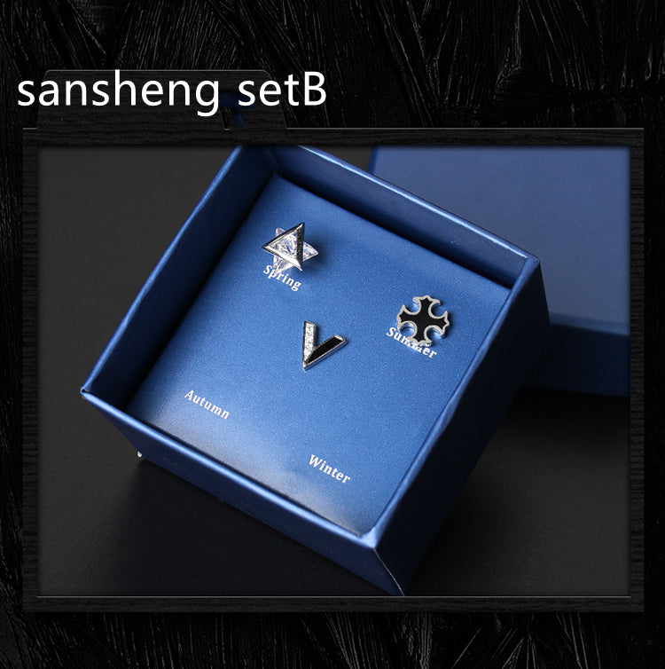 اللون: Sansheng setB - أقراط رجالية من الفضة الإسترليني عيار 925، أقراط فضية عصرية مفردة