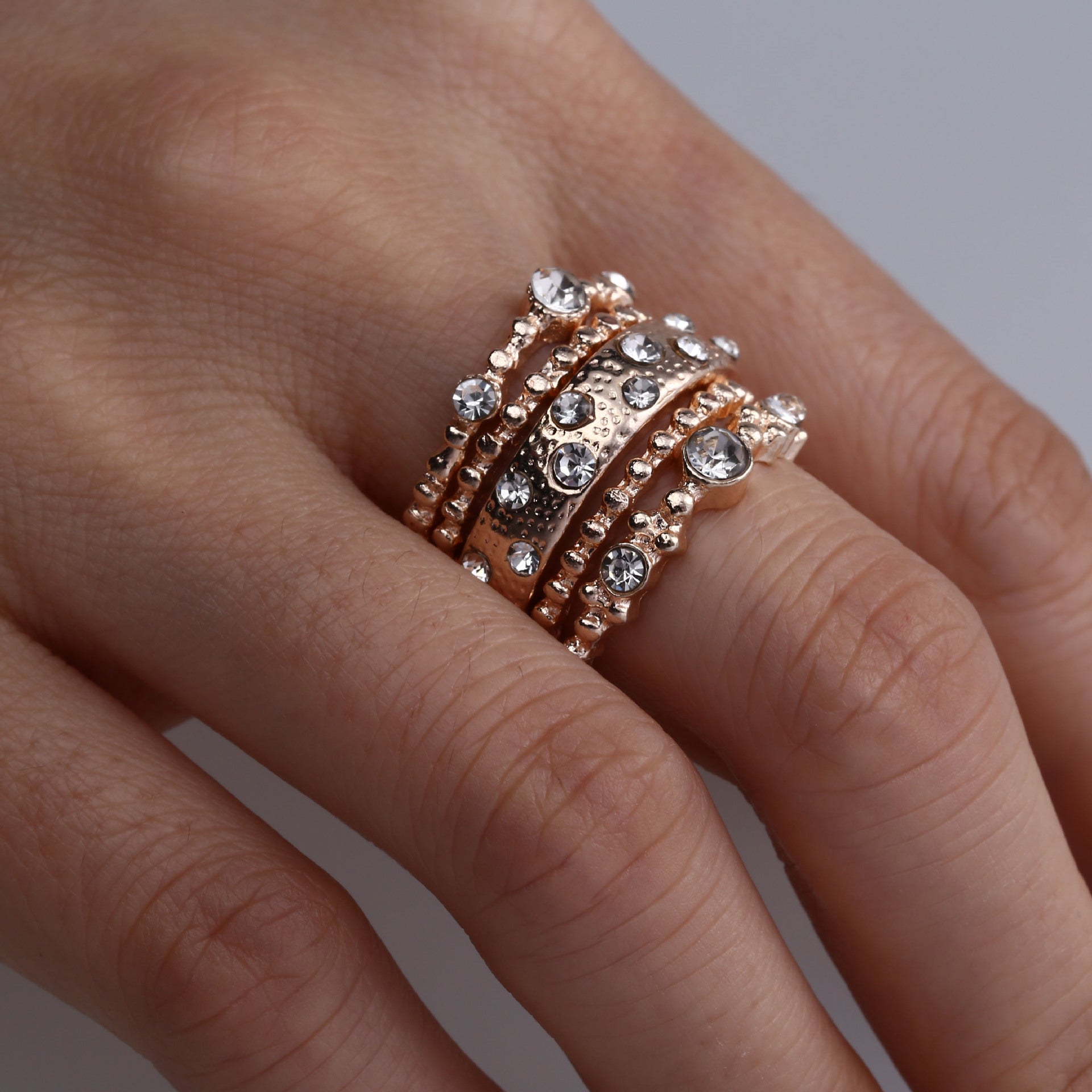 Color: Rose gold, Size: 8 - European And American Jewelry Rose Gold Stackable Diamonds Set Of Five Sets Of Rings BohemiaJ