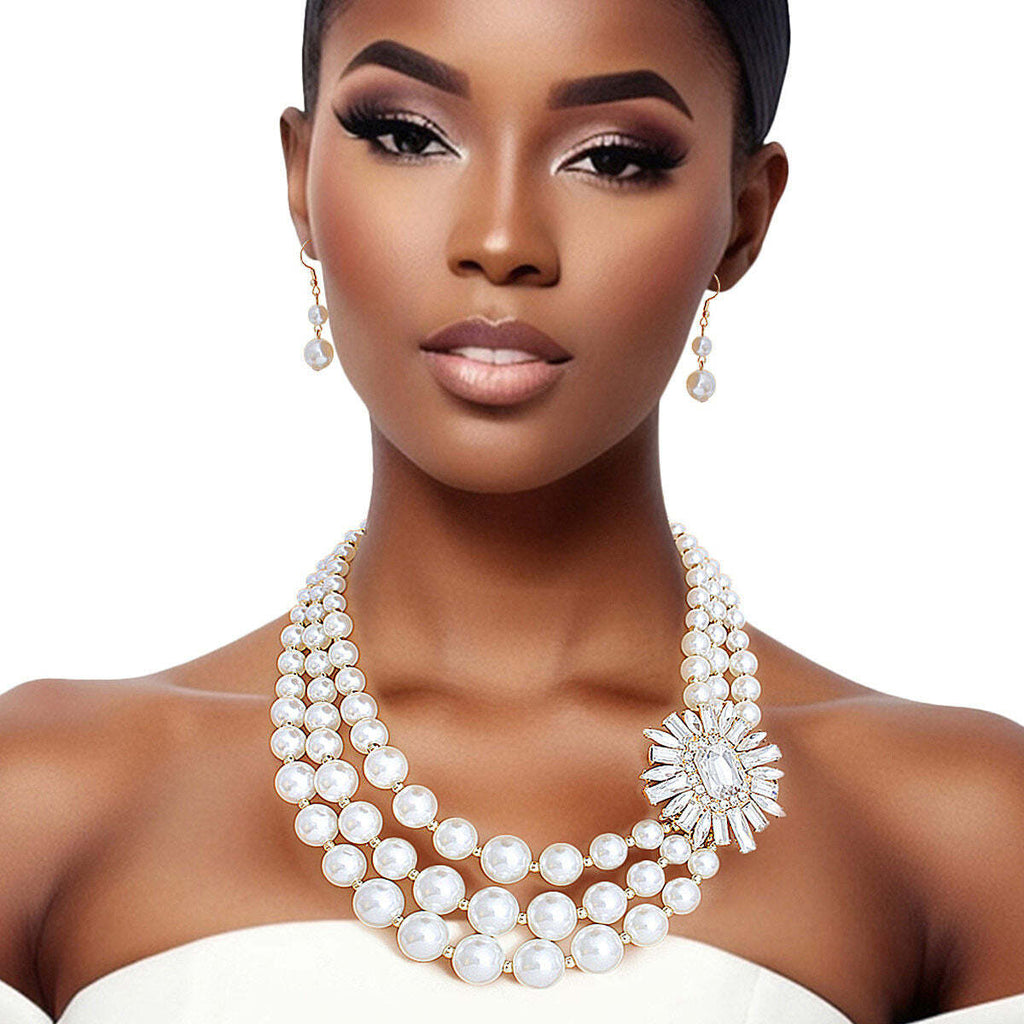 Pearl Necklace Cream Vintage Stone Set for Women