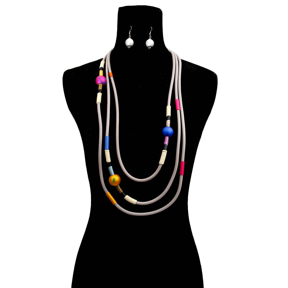 Long Gray Layered Rubber Necklace Set