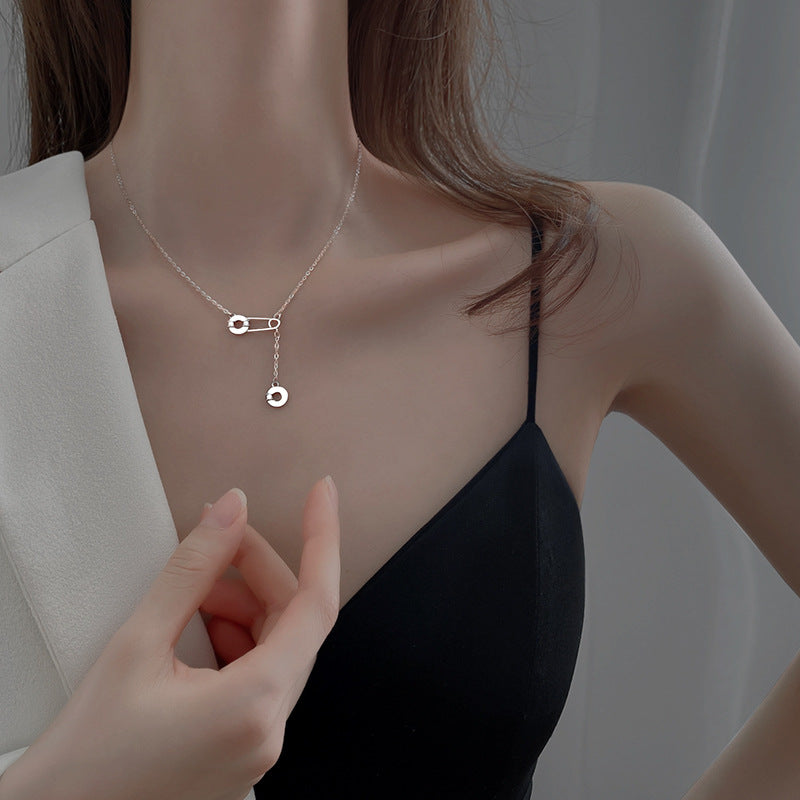 Sterling Silver Niche Design Pin Clavicle Chain