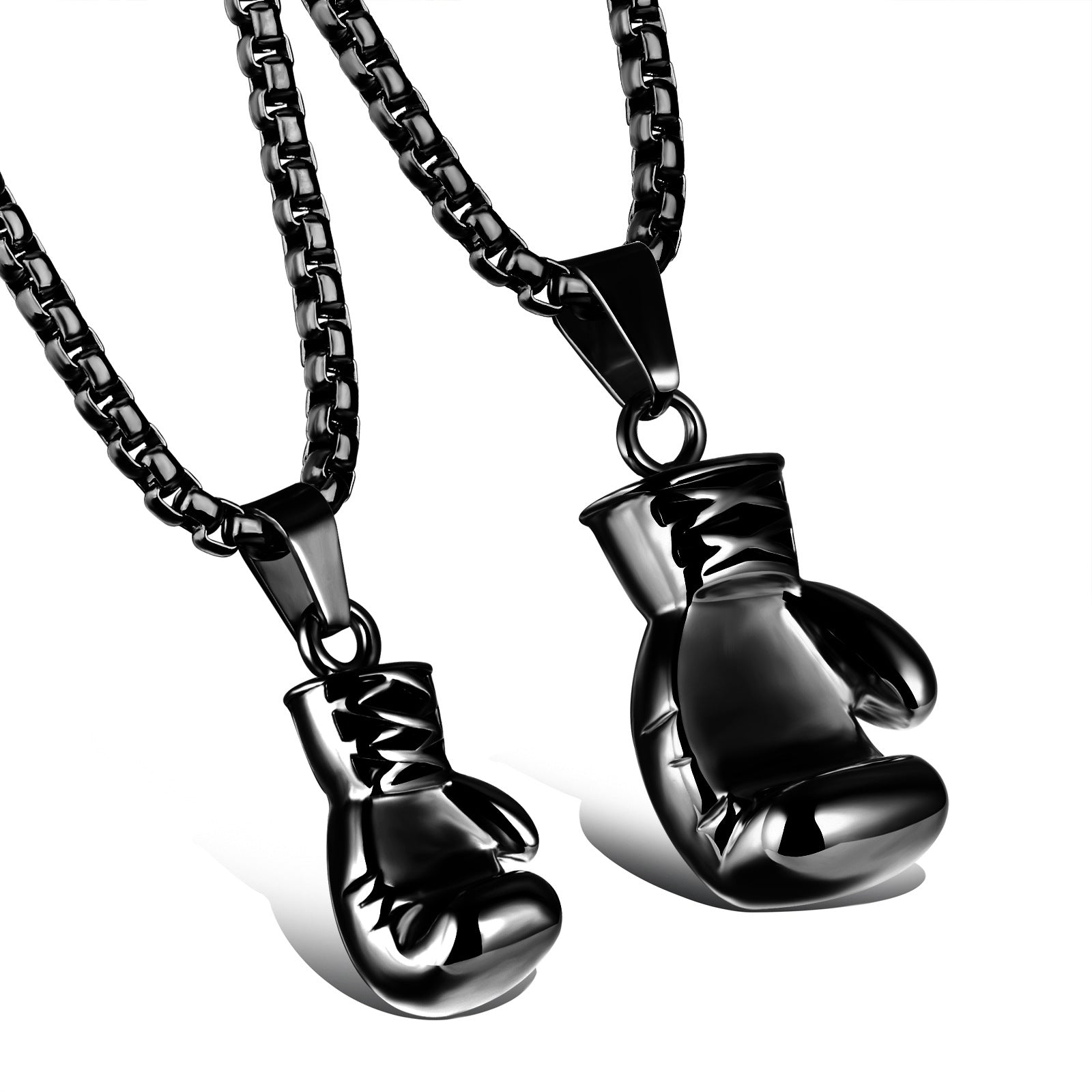 Color: Black male - Men and women lovers titanium steel fitness boxing gloves Pendant Necklace Jewelry.
