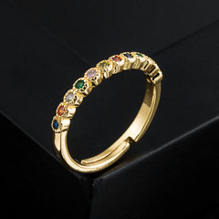 New Ring Fashion Ins Trend Copper Plated 18K Gold Inlaid Colored Zircon Open Adjustable Ring