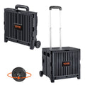 Foldable Utility Cart, 80 lbs Load Capacity, Folding Portable Rolling Crate Handcart with Durable Heavy Duty Telescoping Handle and 2 Wheels for Travel Shopping Moving Luggage Office Use, Black