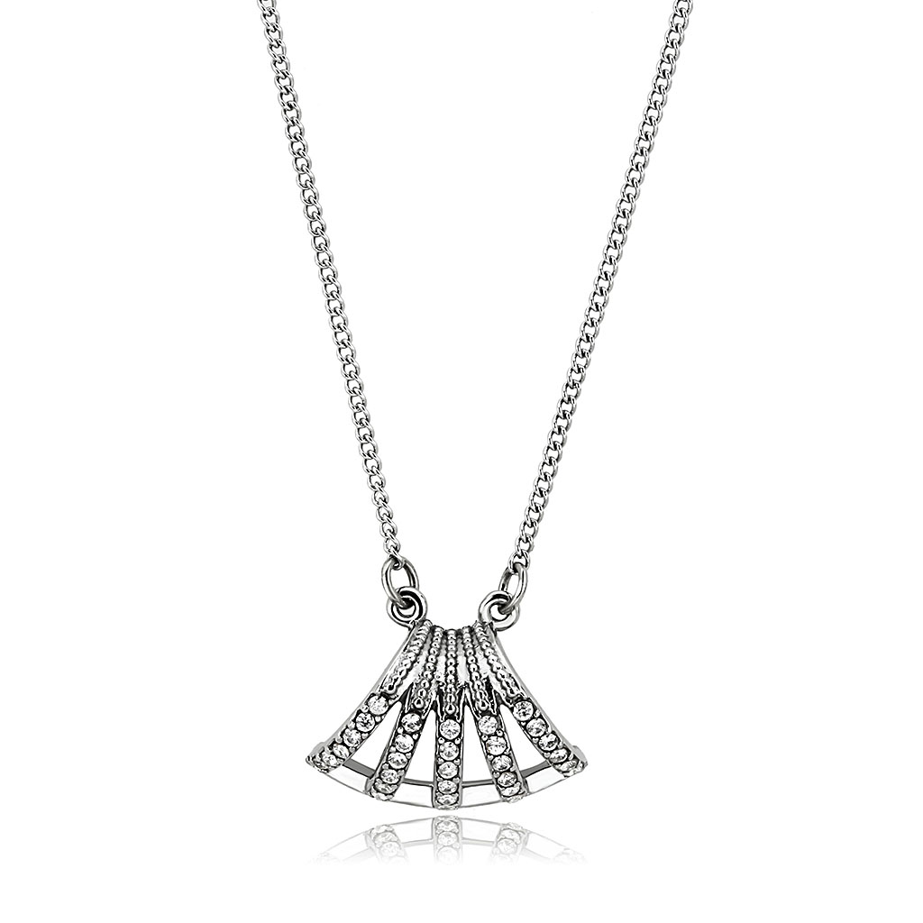 DA380 - High polished (no plating) Stainless Steel Chain Pendant with AAA Grade CZ  in Clear