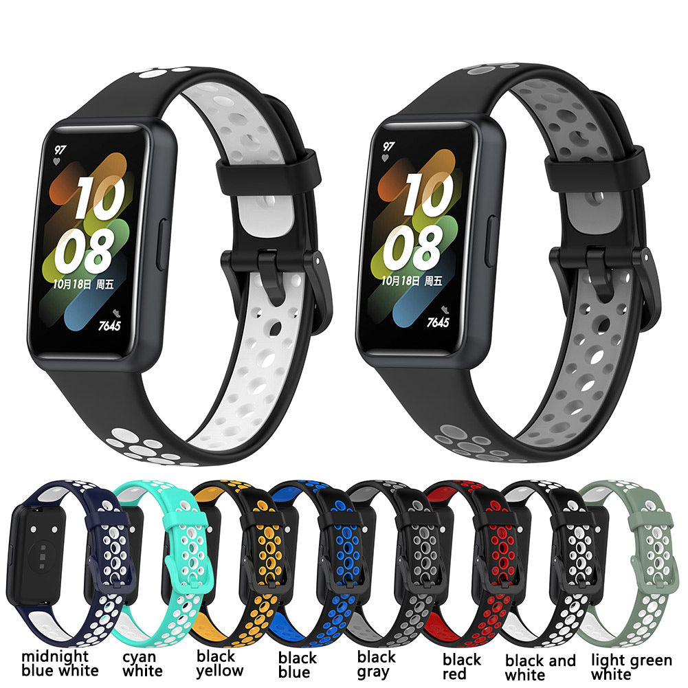Two-color Watch Strap Soft Breathable Contrast Color Replacement Watchband Compatible For Huawei Band 7 midnight blue white