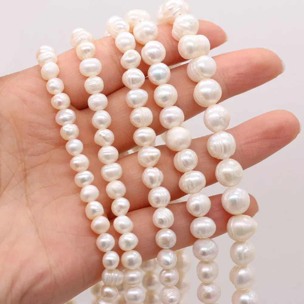 Color: Light Pink, Item Diameter: 17mm - Natural Freshwater Real Pearl Beads White Fine pearls Punch Loose Beads for DIY Women Elegant Bracelet Necklace Jewelry Making