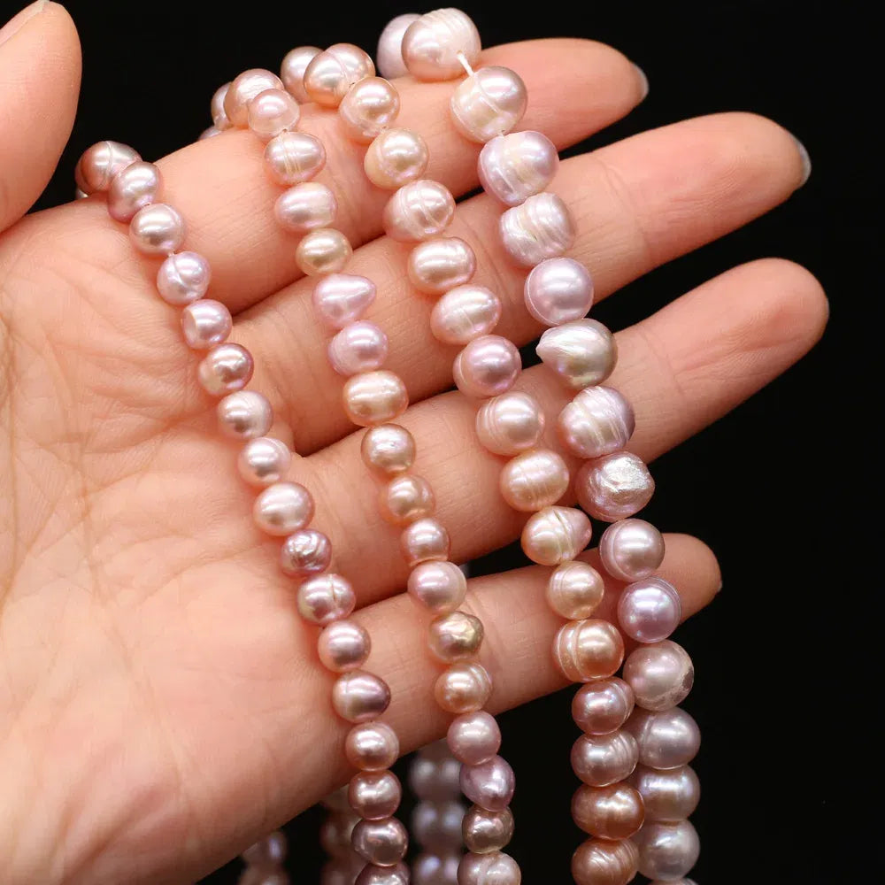 Color: Light Pink, Item Diameter: 17mm - Natural Freshwater Real Pearl Beads White Fine pearls Punch Loose Beads for DIY Women Elegant Bracelet Necklace Jewelry Making