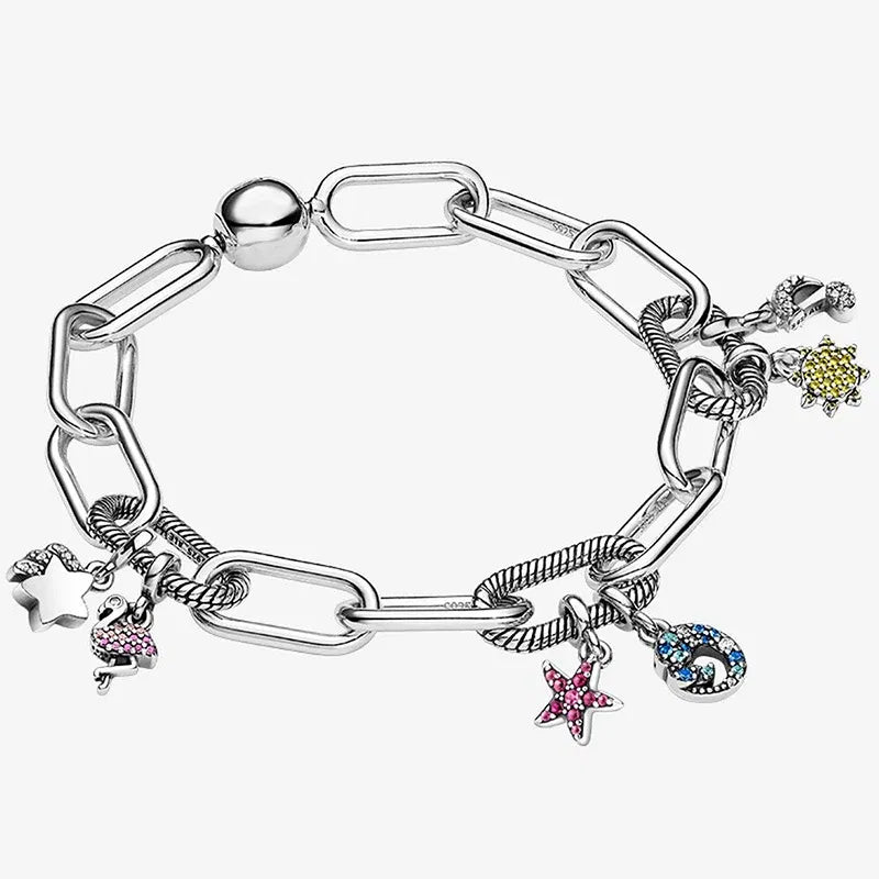 Color: Dark green - 2022 New 925 Sterling Silver My Love Starfish Flamingo Pendant Charm Fit Original Pandora Me Bracelet DIY Bead Jewelry For Women