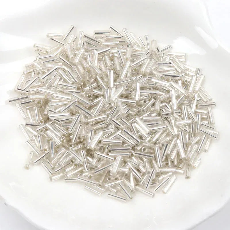 Color: Silver - Tube LINED Glass Czech Seed Spacer beads For jewelry handmade DIY Wholesale 17 colors 2x6mm 300pcs