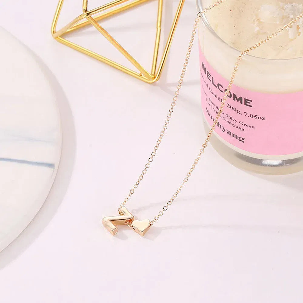 Metal Color: RED-BROWN, Main Stone Color: Khaki - Fashion Tiny Heart Dainty Initial Necklace Gold Color Letter Name Choker Necklace For Women Pendant Jewelry Gift