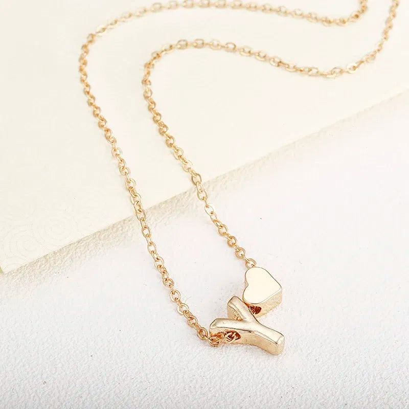 Metal Color: Gold-color - Fashion Tiny Heart Dainty Initial Necklace With Letter Name Choker Necklace For Women Pendant Jewelry Accessories Gift
