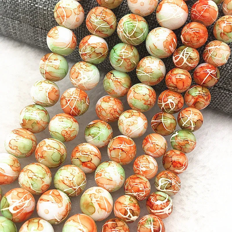 Color: Brown, Item Diameter: 5mm - Wholesale 4/6/8/10mm Glass Beads Round Loose Spacer Beads Pattern For Jewelry Making DIY Bracelet Necklace
