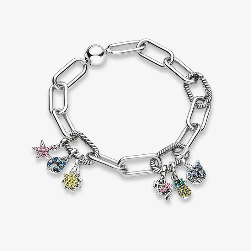 Color: Dark green - 2022 New 925 Sterling Silver My Love Starfish Flamingo Pendant Charm Fit Original Pandora Me Bracelet DIY Bead Jewelry For Women