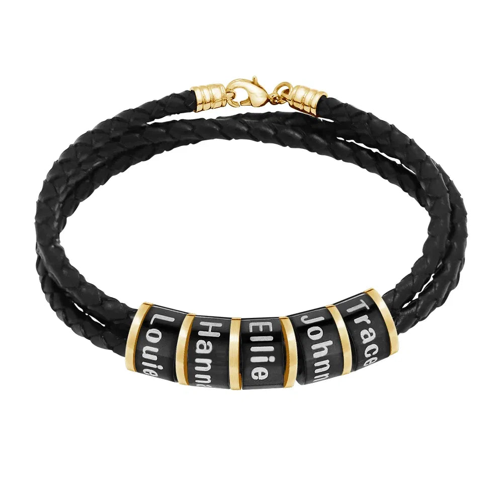 Metal Color: Rhodium Plated, Length: 19cm, Main Stone Color: WHITE - Personalized Names Men Leather Bracelet Braided Leather Bracelet Custom Family Names Bracelet Personalized Men Bracelet Gift
