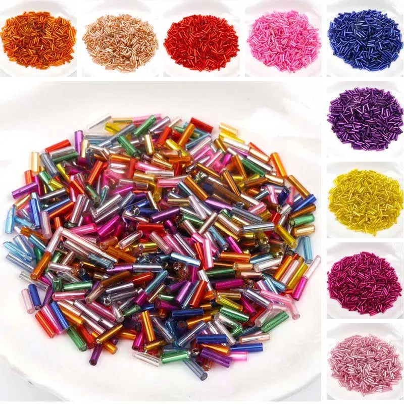 Color: Silver - Tube LINED Glass Czech Seed Spacer beads For jewelry handmade DIY Wholesale 17 colors 2x6mm 300pcs