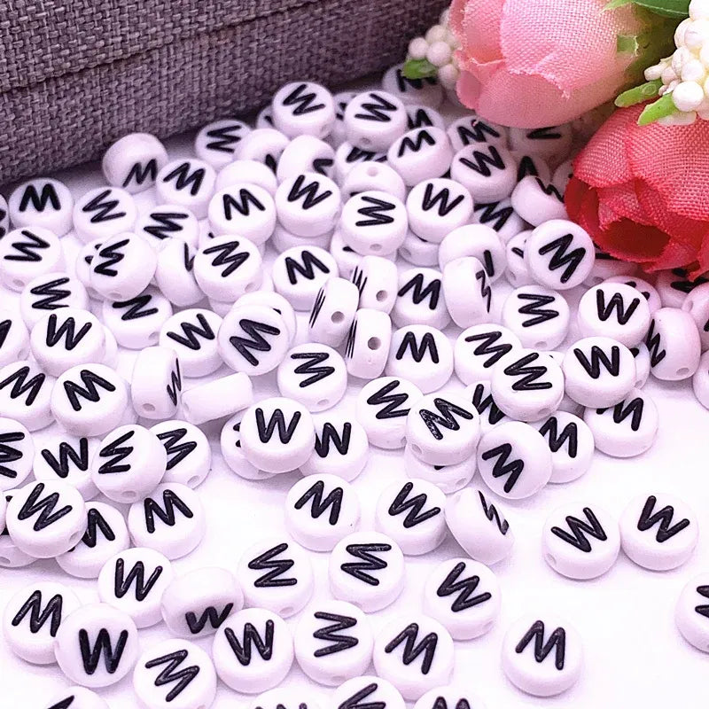 Color: Lemon yellow - 100pcs/lot 7x4mm 26 Letter Beads Round Shape Beads Alphabet Letter Charms for Make Jewelry Accessories