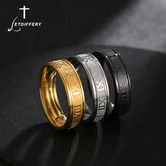 Main Stone Color: Black, Ring Size: 9.5 - Letdiffery 6mm Punk Roman Numerals Rings High Quality Stainless Steel Women Men Jewelry For Wholesale Dropshipping