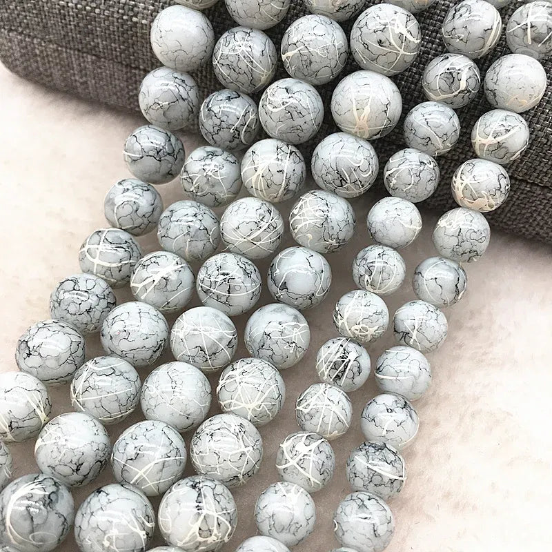 Color: DEEP BLUE, Item Diameter: 6mm - Wholesale 4/6/8/10mm Glass Beads Round Loose Spacer Beads Pattern For Jewelry Making DIY Bracelet Necklace