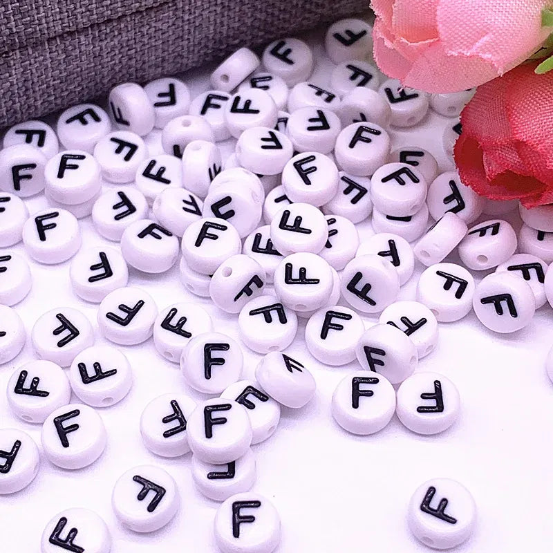 Color: Lemon yellow - 100pcs/lot 7x4mm 26 Letter Beads Round Shape Beads Alphabet Letter Charms for Make Jewelry Accessories