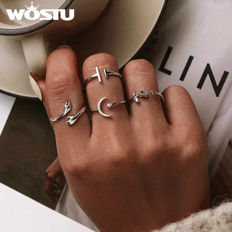 Gem Color: light brown, Ships From: CHINA - WOSTU Real 925 Sterling Silver Open Ring Finger Adjustable Size Wedding Rings For Women Engagement Fashion Silver Jewelry Gift