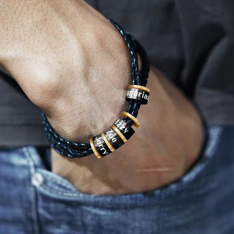 Metal Color: Rhodium Plated, Length: 19cm, Main Stone Color: WHITE - Personalized Names Men Leather Bracelet Braided Leather Bracelet Custom Family Names Bracelet Personalized Men Bracelet Gift