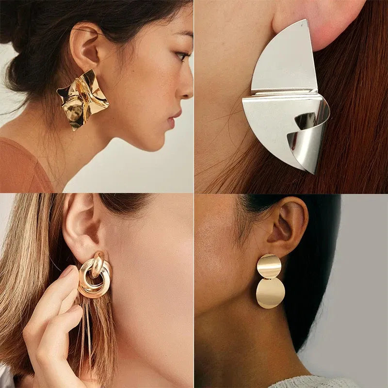 Metal Color: Antique Copper Plated - Gold Color Metal Drop Earrings Irregular Hollow Heart Pendants Earrings Twisted Geometric Personality Earrings for Women