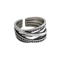 Retro CZ Multi Lines Cross 925 Sterling Silver Adjustable Ring