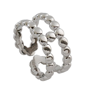 Fashion Beads Doule Layer H 925 Sterling Silver Adjustable Ring