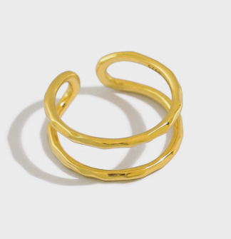 Simple Classic Double Layer Lines 925 Sterling Silver Adjustable Ring