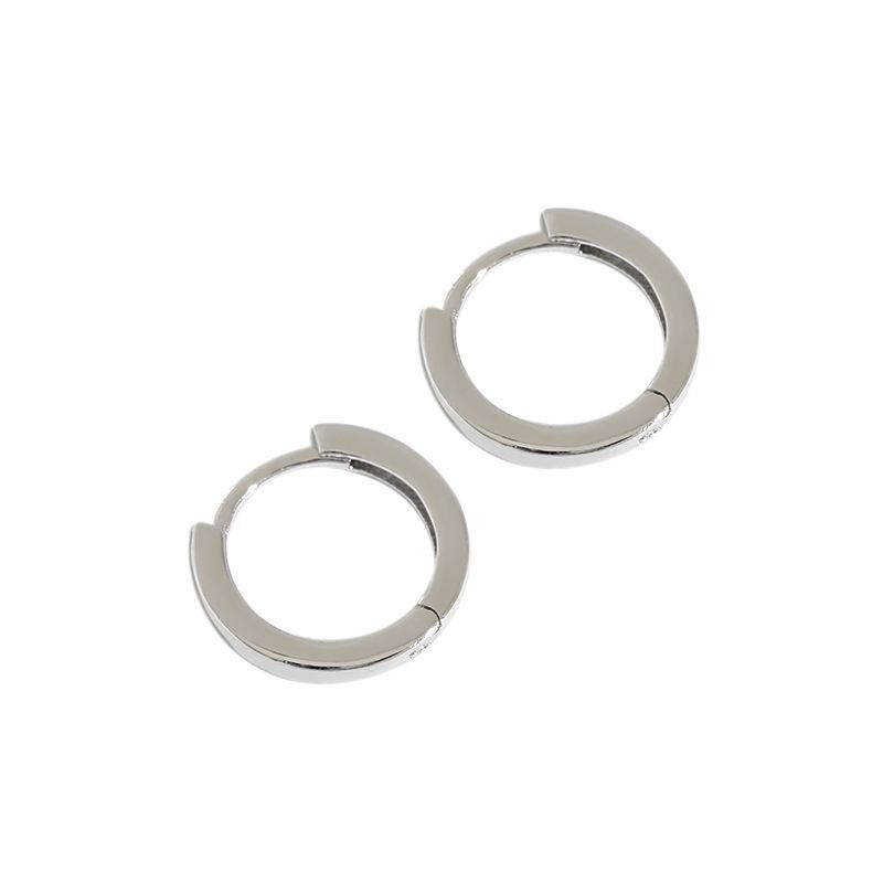 Pair of silver hoop earrings on a white background