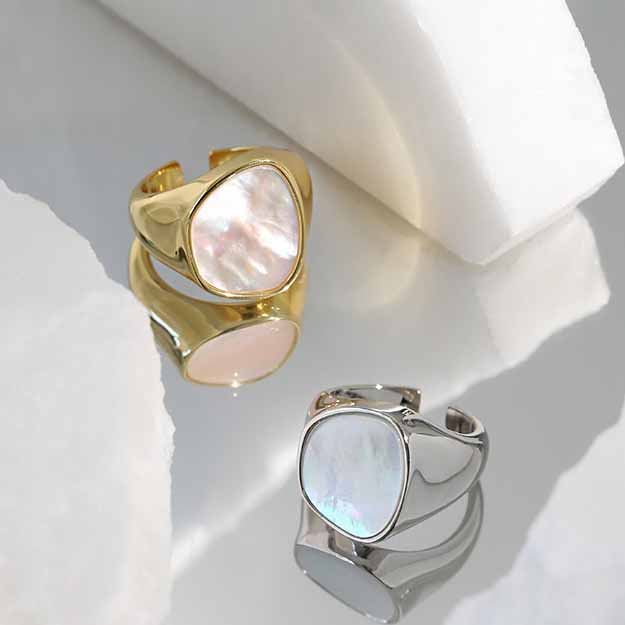 Simple Irregular Round Shell 925 Sterling Silver Adjustable Ring