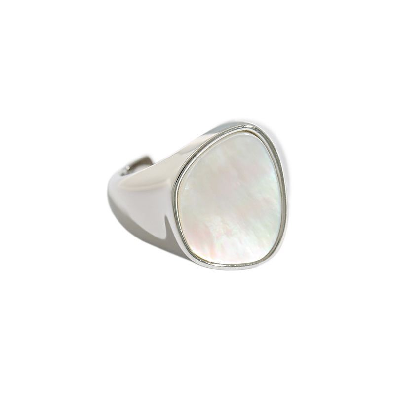 Simple Irregular Round Shell 925 Sterling Silver Adjustable Ring