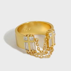 Party CZ Chain Tassels 925 Sterling Silver Adjustable Ring