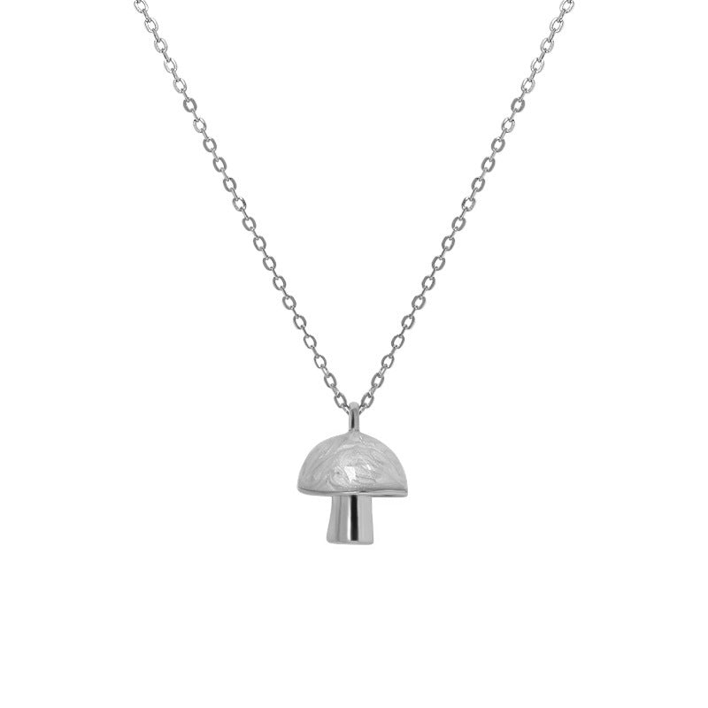 Cute Green Epoxy Mushroom 925 Sterling Silver Necklace