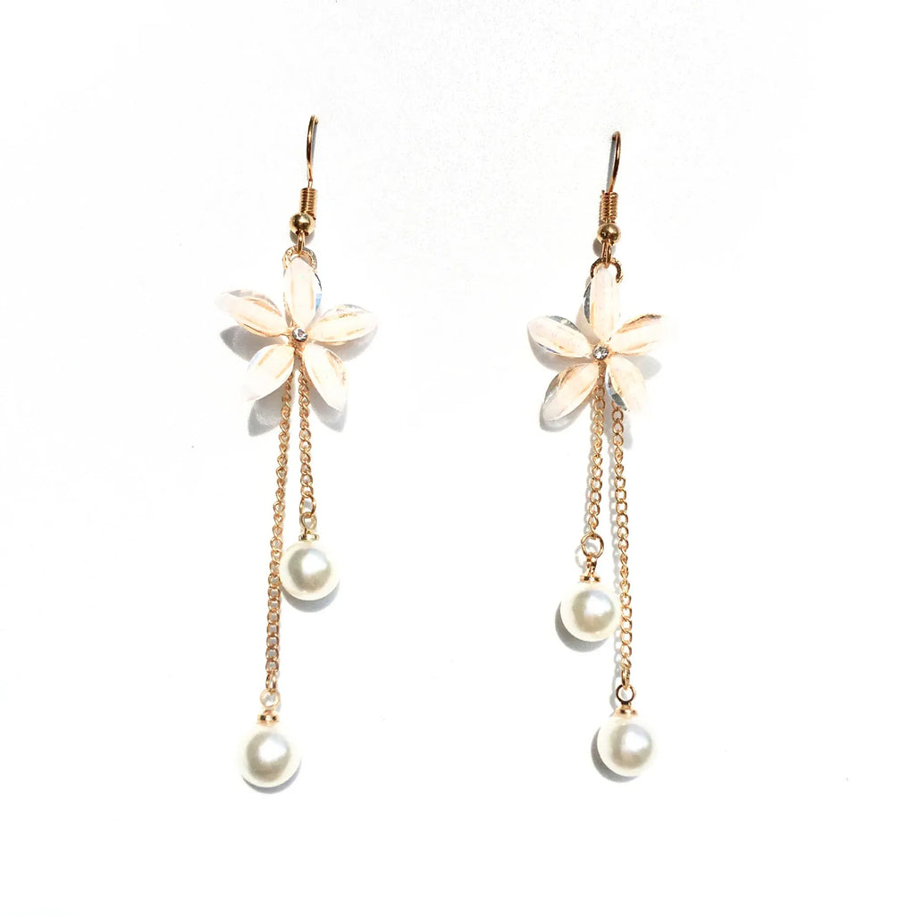 Metal Color: Light Yellow Color - Flower Earrings 2019 Punk Fashion New Earrings Lady Wild Chain Pearl Crystal Flower Earrings Gift Wholesale Ladies Earrings