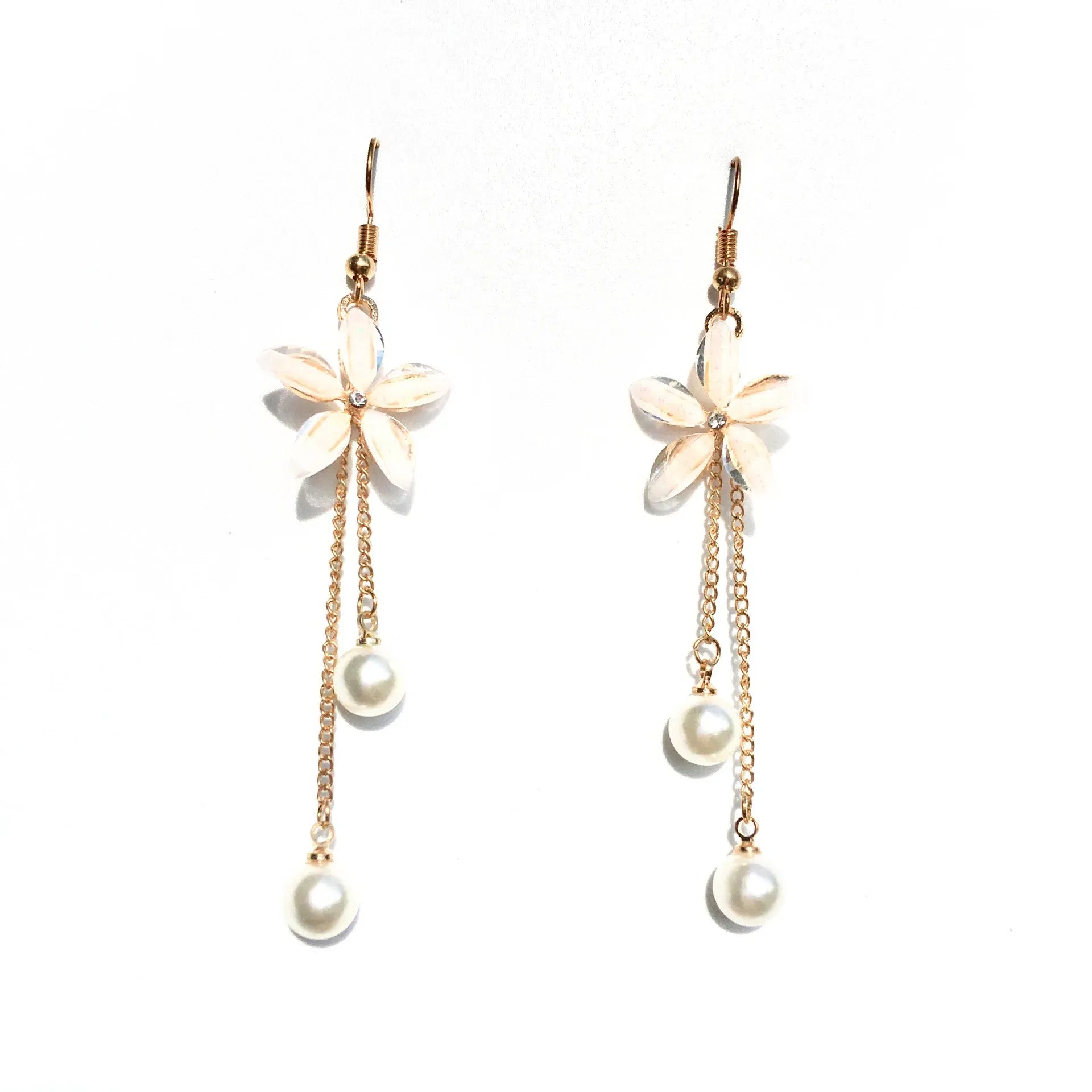 Metal Color: Light Yellow Color - Flower Earrings 2019 Punk Fashion New Earrings Lady Wild Chain Pearl Crystal Flower Earrings Gift Wholesale Ladies Earrings