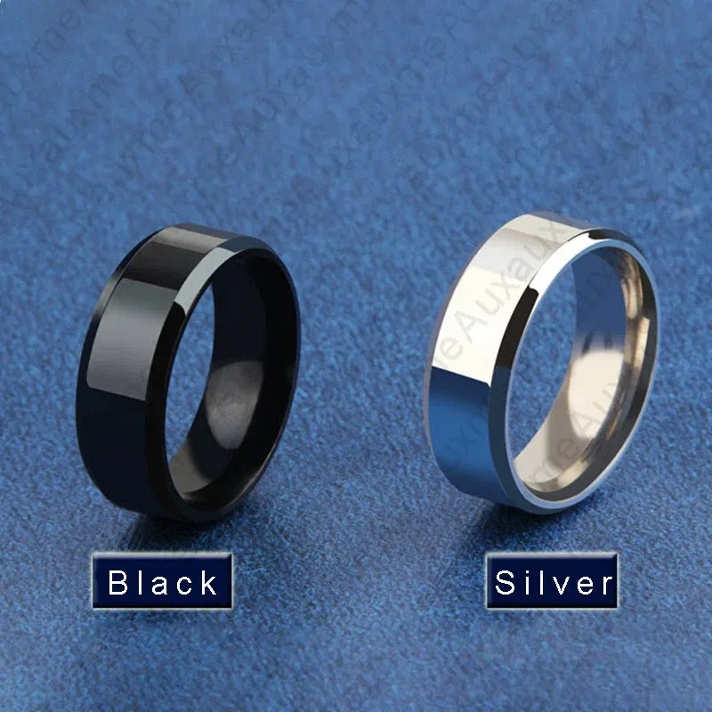 Main Stone Color: Blue, Ring Size: 11 - Auxauxme 8mm Black Titanium Stainless Men Ring Simple Wedding Bands Rings Gift For Male Jewelry Size 5-13 Drop shipping