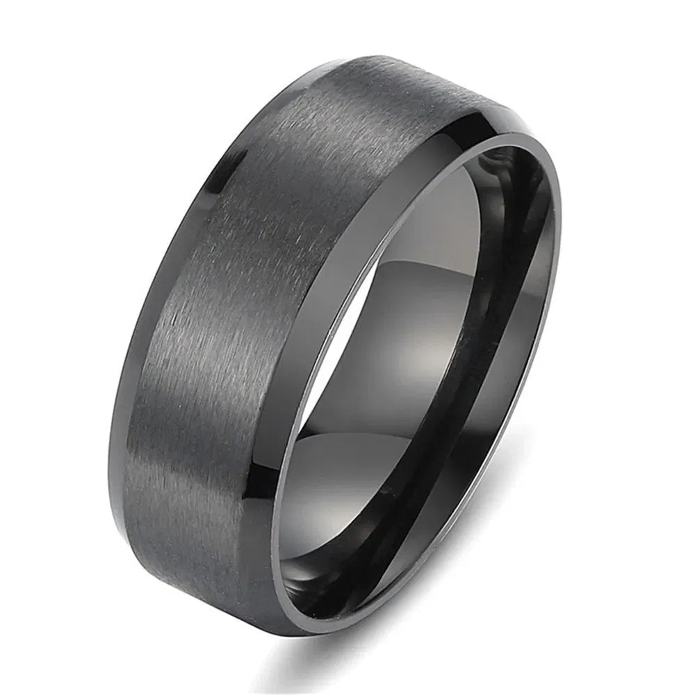 Main Stone Color: Silver, Ring Size: 8 - JUCHAO Classic Ring Men Titanium Black Men Jewelry Wedding Bands Boyfriend Gift Dropshipping