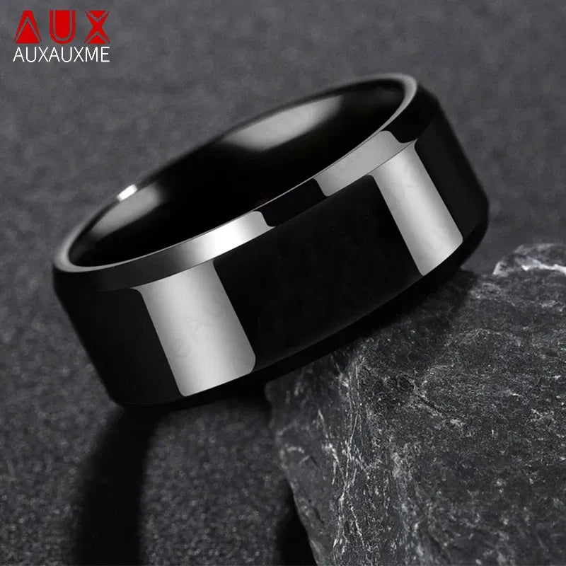 Main Stone Color: Blue, Ring Size: 11 - Auxauxme 8mm Black Titanium Stainless Men Ring Simple Wedding Bands Rings Gift For Male Jewelry Size 5-13 Drop shipping