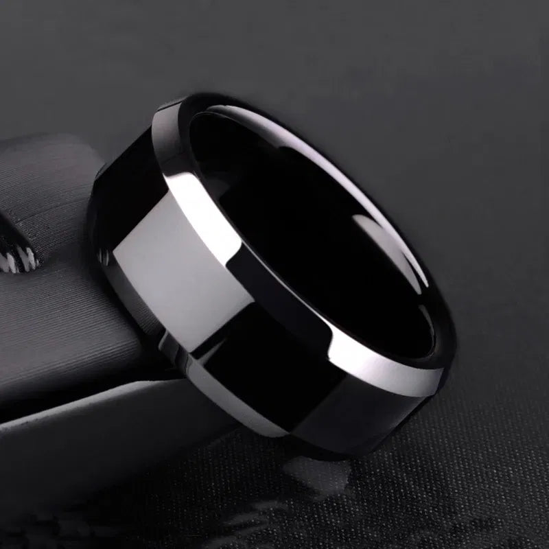 Main Stone Color: Blue, Ring Size: 11 - Auxauxme 8mm Black Titanium Stainless Men Ring Simple Wedding Bands Rings Gift For Male Jewelry Size 5-13 Drop shipping