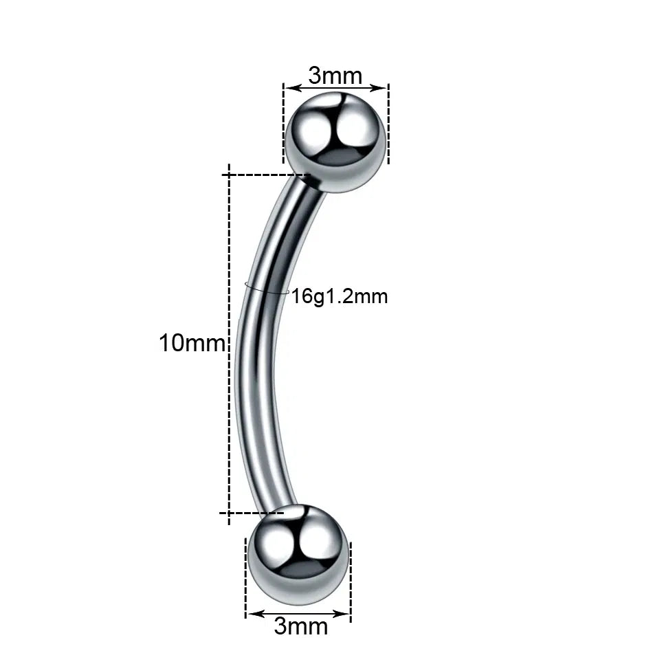 Metal color: SILVER PLATED, Main Stone Color: WHITE - G23 Titanium Epoxy Curved Barbells Eyebrow Rings Piercing Curved Bar Banana Eyebrow Ear Cartilage Tragus Body Piercing Jewelry