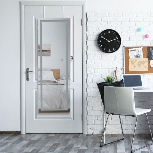 Mirrored Jewelry Armoire with Full Length Mirror and 2 Internal LED Lights-White - Color: White