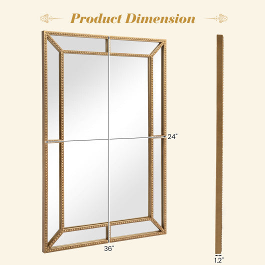 مرآة حائط ذهبية مقاس 36 × 24 بوصة مع إطار مزين بالخرز لغرفة المعيشة-ذهبي - اللون: ذهبي