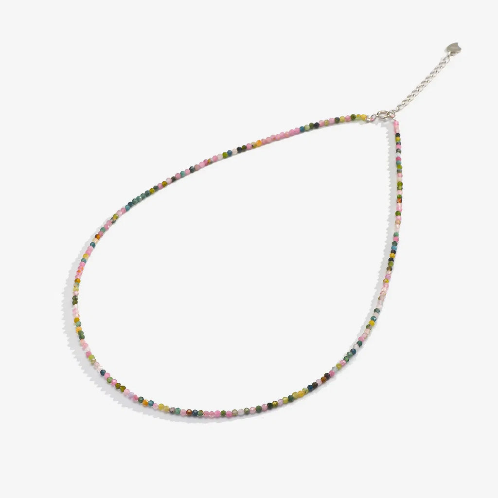 Gem Color: Clear, Length: 40cm - Natural Stone Necklace Spinel/Lapis Lazul/Amazonite/Amethy/Tourmaline/Amethyst  Ketting 2MM Silver 925 Jewelry for Collier Femme