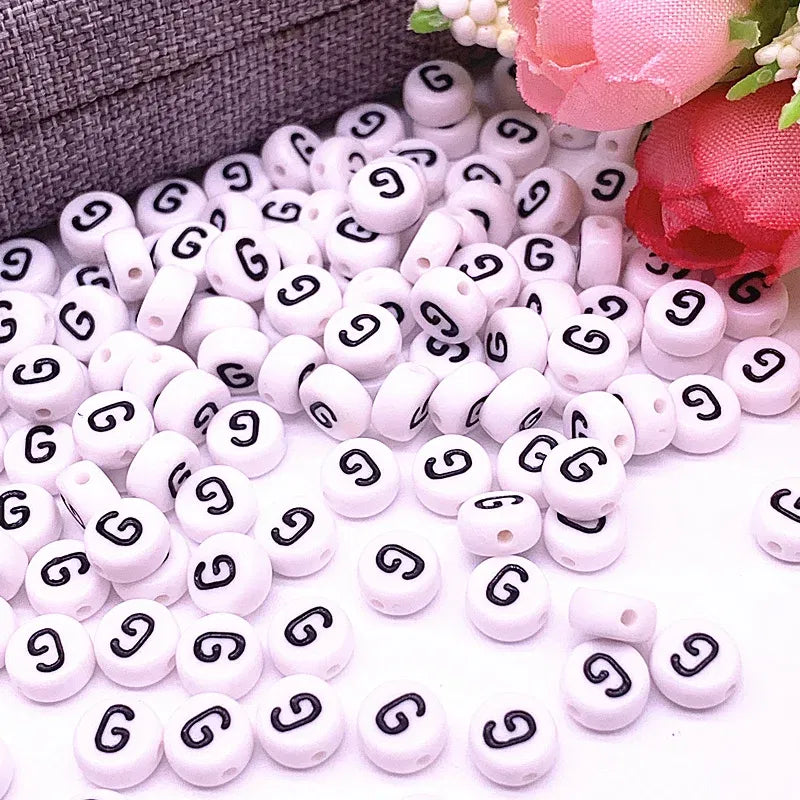 Color: Lemon yellow - 100pcs/lot 7x4mm 26 Letter Beads Round Shape Beads Alphabet Letter Charms for Make Jewelry Accessories