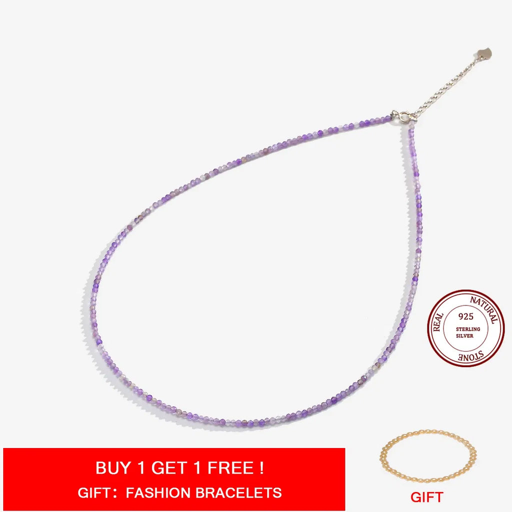 Gem Color: Black, Length: 40cm - Natural Stone Necklace Spinel/Lapis Lazul/Amazonite/Amethy/Tourmaline/Amethyst  Ketting 2MM Silver 925 Jewelry for Collier Femme