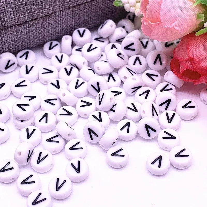 Color: Lemon yellow - 100pcs/lot 7x4mm 26 Letter Beads Round Shape Beads Alphabet Letter Charms for Make Jewelry Accessories