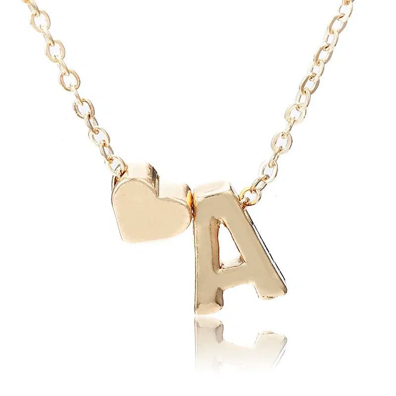 Metal Color: Gold-color - Fashion Tiny Heart Dainty Initial Necklace With Letter Name Choker Necklace For Women Pendant Jewelry Accessories Gift